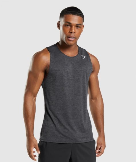 Men's Gymshark Arrival Slim Marl Tanks Black | NZ 0AEWYK